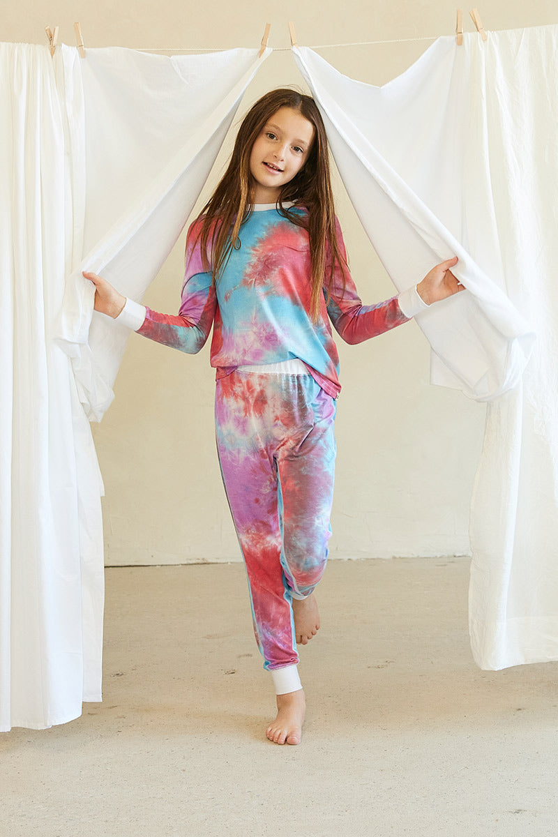 Kids Long Sleeve Lounge Pant PJ Set Tie Dye Crush 1 2