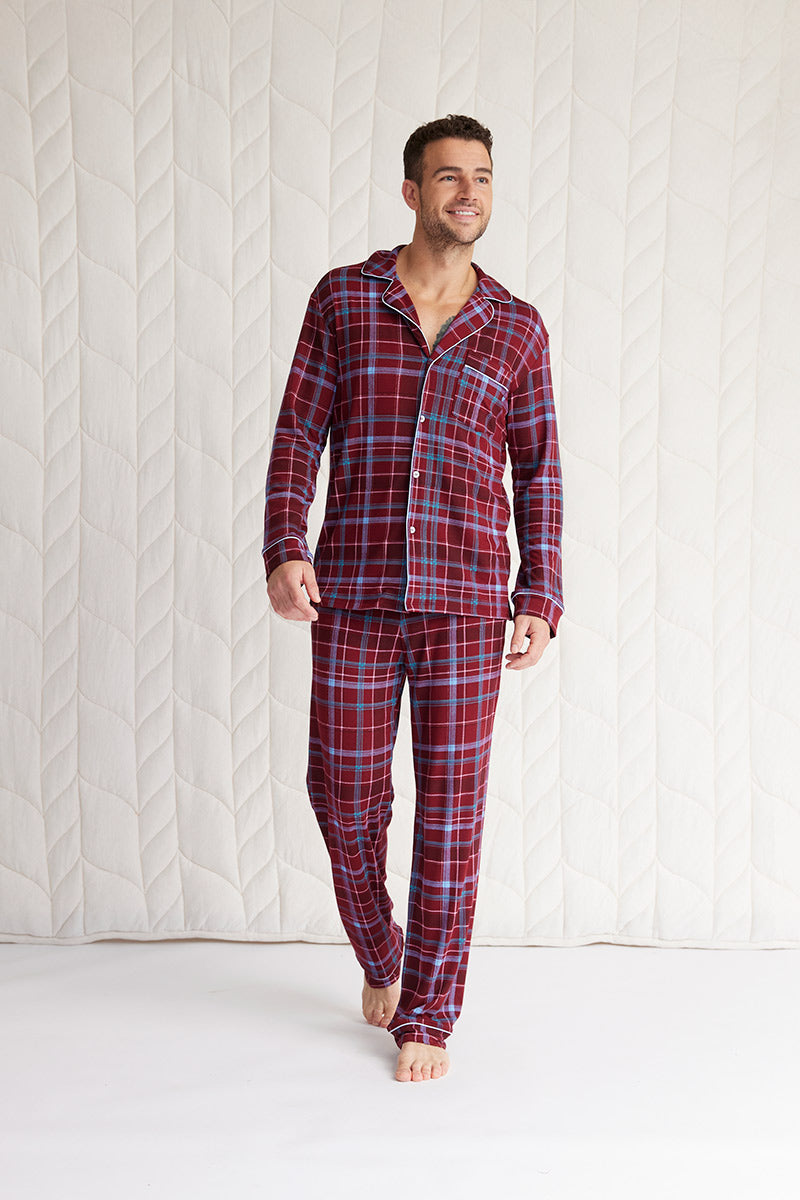 Mens Long Sleeve Button-Down Pajama Set