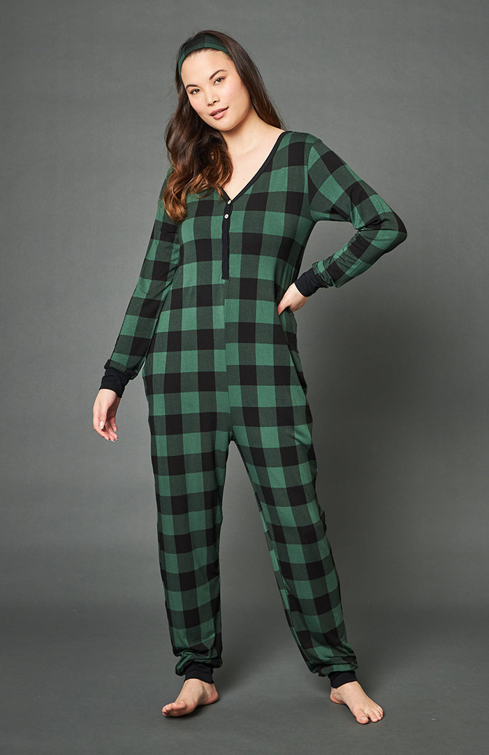 Women's Henley Buffalo Plaid Long Sleeve Pajama Set