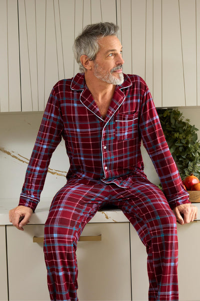 Moraj Men's Cotton Button-Up Pyjama Set - Long Sleeve Checked Night Suit 7000-001