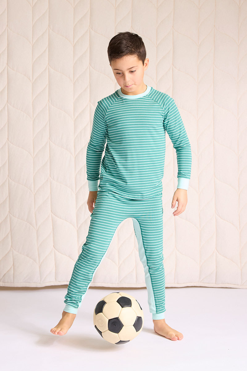 Ezra is wearing a size 7/8