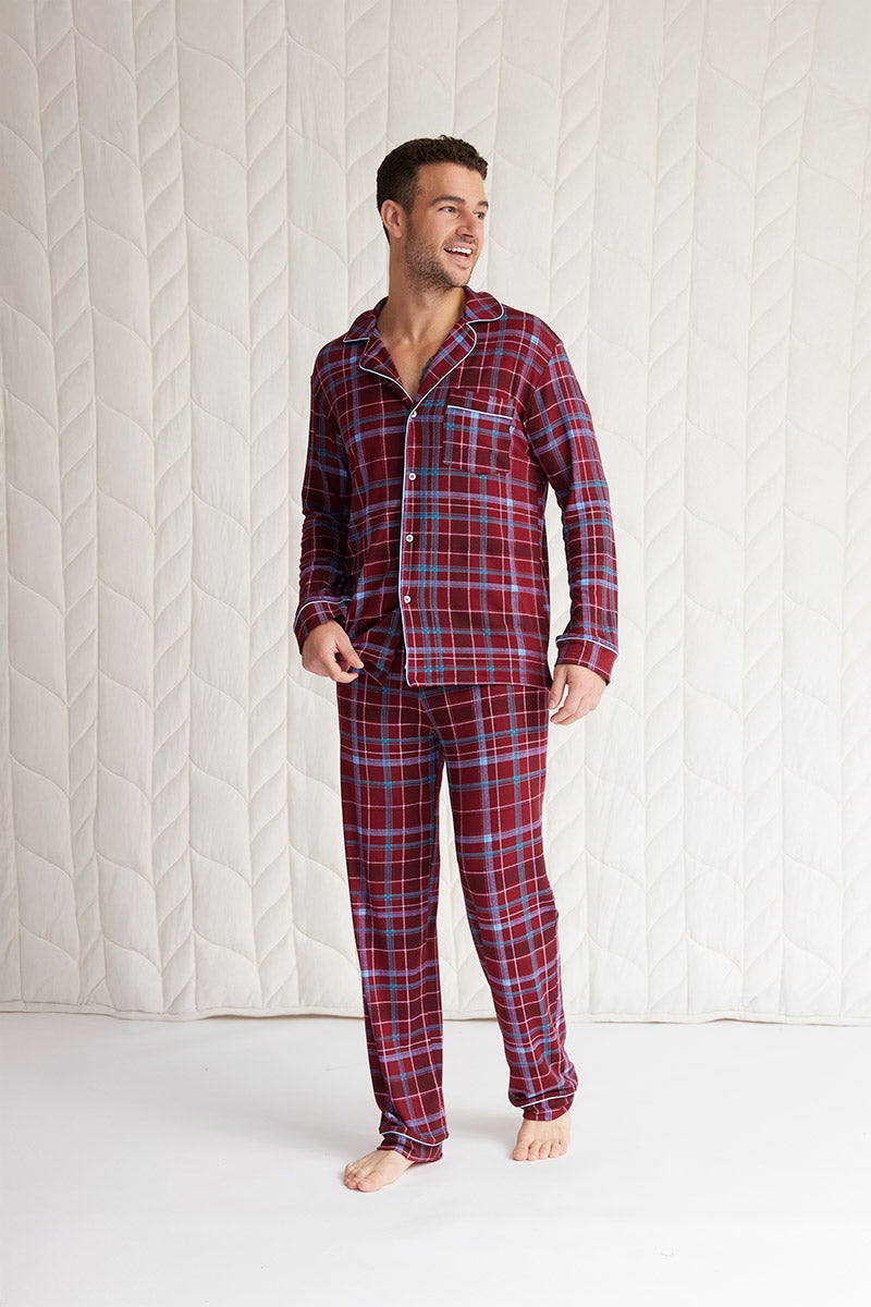 Mens Long Sleeve Button-Down Pajama Set