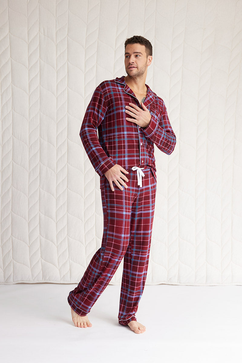 Mens Long Sleeve Button Down Pajama Set