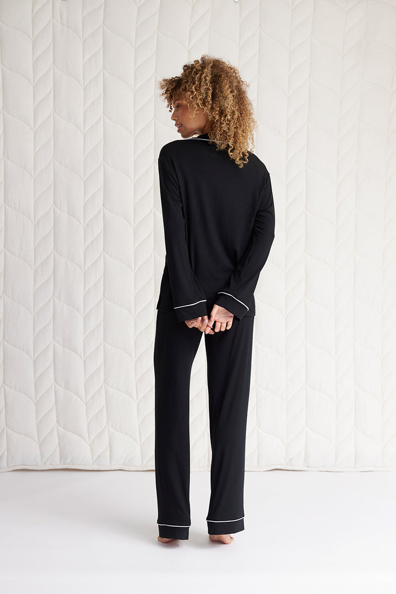 Black long sleeve pajama set sale