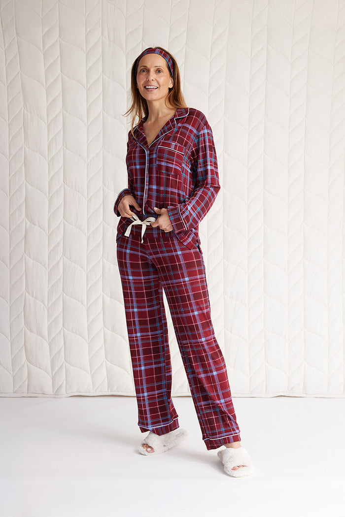 Adult White Tartan Bamboo Pajama Set